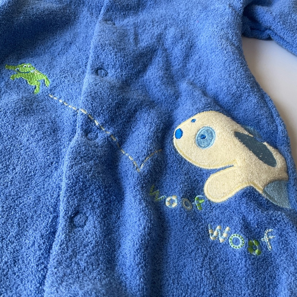 Carter's NWT Blue Terry Footed One-Piece with Frog Embroidery and Dog applique - Picture 6 of 7